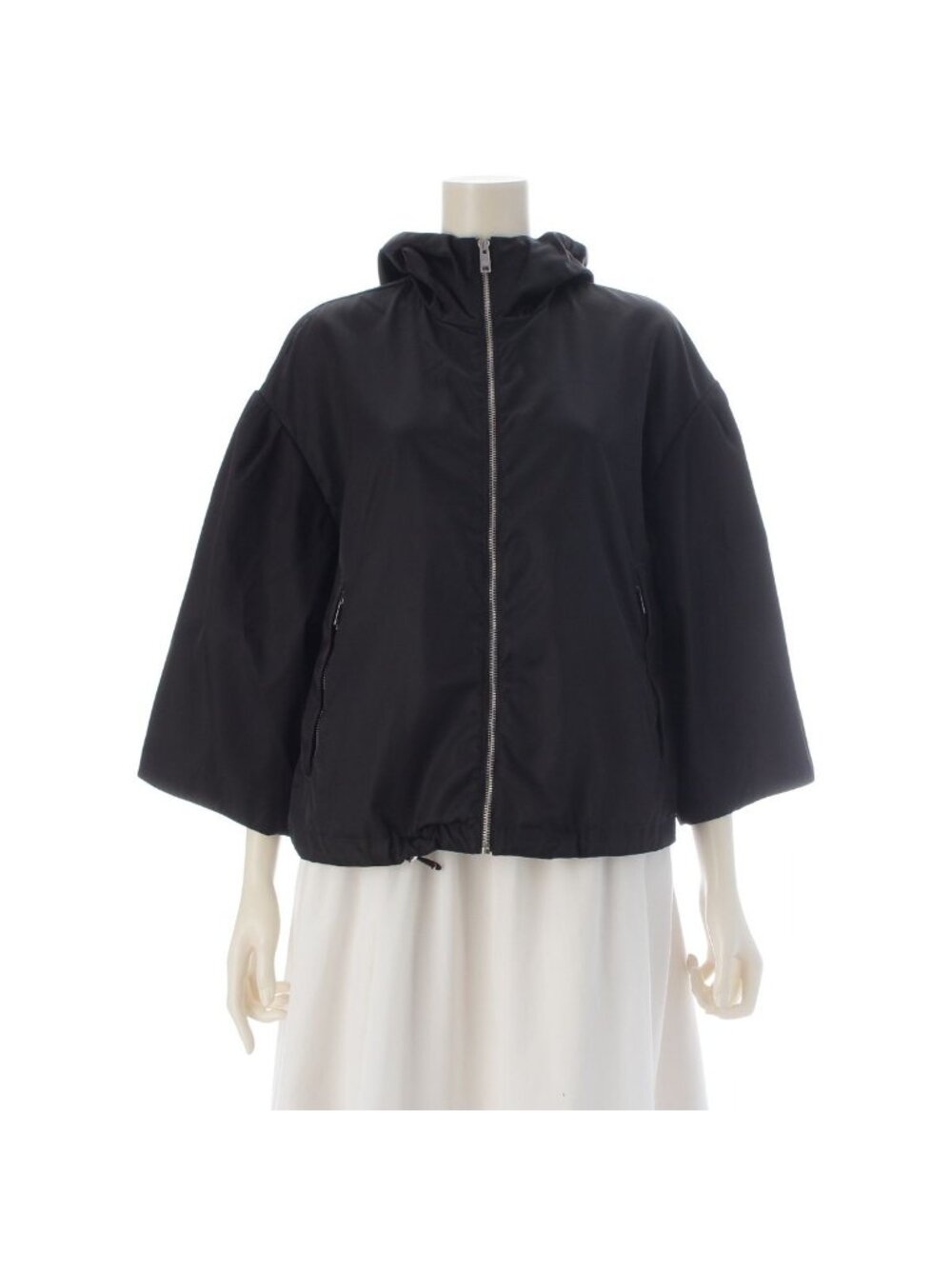 Prada Nylon Logo Zip Jacket Hood Long Sleeve Black 36